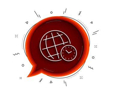 Zaman dilimi simgesi. Gölgeli sohbet balonu. Dünya saati işareti. Sembol izle. İnce çizgi zaman dilimi simgesi. Vektör
