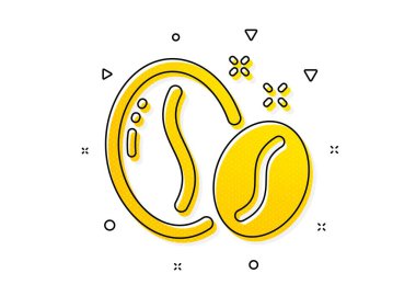 Sıcak kapuçino tohumu tabelası. Kahve çekirdeği ikonu. Kavrulmuş tohum sembolü. Sarı daireler şeklinde. Klasik kahve çekirdeği ikonu. Geometrik elementler. Vektör