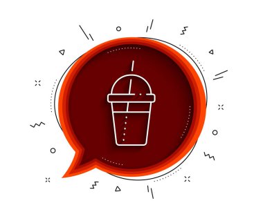 Kahve kokteyli ikonu. Gölgeli sohbet balonu. Sıcak latte, milkshake tabelası. Çay bardağı sembolü. İnce çizgi kahve kokteyli ikonu. Vektör