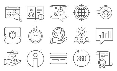 Artırılmış gerçeklik, kredi kartı gibi bir dizi teknoloji ikonu. Diploma, fikirler, gezegeni kurtarmak. Arama takvimi, analitik sohbet, 360 derece. Seo internet, zaman, teknik algoritma. Vektör