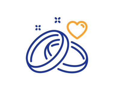 Evlilik yüzüğü çizgisi simgesi. Romantik nişan ya da düğün işareti. Çift ilişkileri sembolü. Renkli ince çizgi ana hatları. Doğrusal stil evlilik ikonu. Düzenlenebilir felç. Vektör