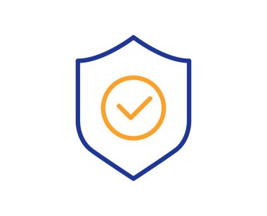 Güvenlik kalkan çizgisi simgesi. Siber savunma işareti. Özel koruma sembolü. Renkli ince çizgi ana hatları. Doğrusal stil güvenlik kalkanı simgesi. Düzenlenebilir felç. Vektör