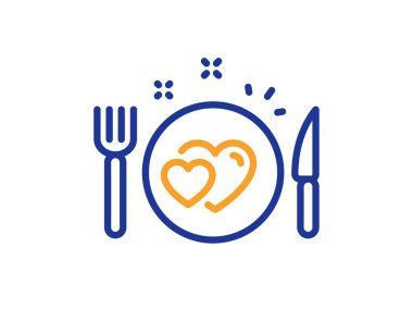 Romantik yemek çizgisi ikonu. Sevgililer Günü yemek tabelası. Çift ilişkileri sembolü. Renkli ince çizgi ana hatları. Doğrusal stil romantik yemek ikonu. Düzenlenebilir felç. Vektör