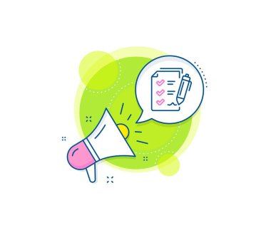 Rapor işareti. Megafon tanıtım kompleksi ikonu. Gözlem Listesi satır simgesi. İş gözden geçirme sembolü. İş pazarlama afişi. Gözetleme listesi işareti. Vektör