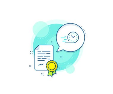 Zaman işareti. Sertifika kompleksi simgesi. Hızlı teslimat çizgisi simgesi. Sertifika veya diploma belgesi. Hızlı teslimat işareti. Vektör