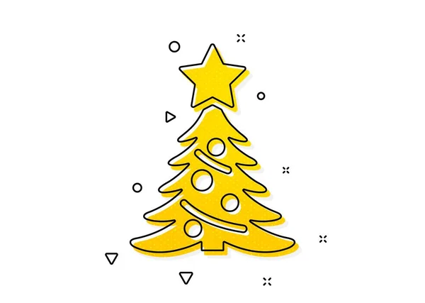 Neujahrsschild Fichte Weihnachtsbaum Geschenk Ikone Tannenbaum Symbol Gelbe Kreise Muster — Stockvektor