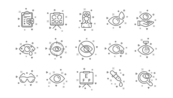 Medical Laser Surgery Glasses Eyedropper Optometry Eye Doctor Line Icons — Stock Vector