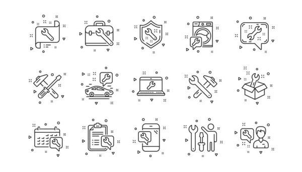 Hammare Skruvmejsel Och Spannerverktyg Reparationslinjerikoner Tvättmaskin Reparation Linjär Ikon Set — Stock vektor