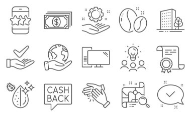 Dermatolojik olarak test edilen para transferi gibi iş simgeleri. Diploma, fikirler, gezegeni kurtarmak. Ödeme, arama haritası, bilgisayar. Onaylandı, kirli su, alkışlayan eller. Vektör