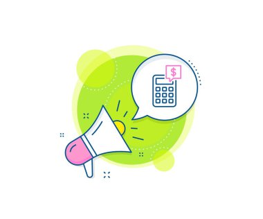 Muhasebe tabelası. Megafon tanıtım kompleksi ikonu. Hesap makinesi çizgi simgesi. Finans sembolünü hesapla. İş pazarlama afişi. Hesap makinesi işareti. Vektör