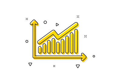 Grafik ya da satış büyüme işareti. Grafik simgesi. Analiz ve İstatistik veri sembolü. Sarı daireler şeklinde. Klasik grafik simgesi. Geometrik elementler. Vektör