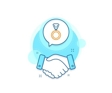 Kazanan başarı sembolü. Tokalaşma kompleksi simgesi. Madalya ikonu ödülü. Zafer ya da Onur işareti. Anlaşma el sıkışma afişi. Madalya işareti. Vektör