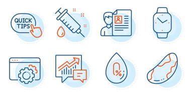 İş görüşmesi, hızlı ipuçları ve şırınga işaretleri. Muhasebe, Brezilya cevizi ve alkol çizgisi simgesi yok. Smartwatch, Seo vites sembolleri. Arz ve talep, vejetaryen. Taslak simgeleri ayarlandı. Vektör