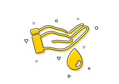 El yıkama sembolü. Nemlendirici yağ ikonu. Cilt bakımı işareti. Sarı daireler şeklinde. Klasik çamaşır yıkama ikonu. Geometrik elementler. Vektör