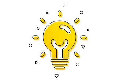 Ampul işareti. Enerji ikonu. Elektrik güç sembolü. Sarı daireler şeklinde. Klasik enerji ikonu. Geometrik elementler. Vektör