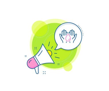 Sıvı işareti. Megafon tanıtım kompleksi ikonu. Güvenli su hattı simgesi. Ekoloji enerji sembolü. İş pazarlama afişi. Güvenli su işareti. Vektör