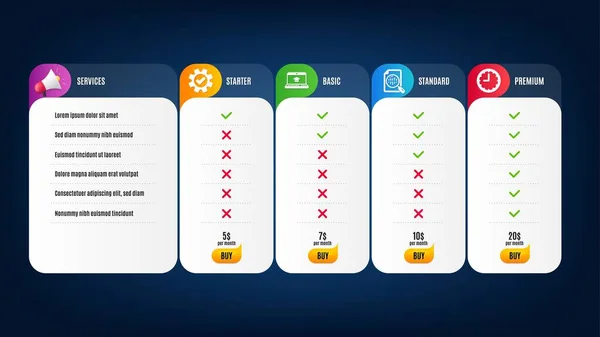 Jednoduchá Sada Tabulek Analytics Service Time Ceník Ceník Výuka Webových — Stockový vektor