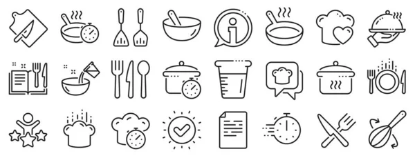 Boiling Time Frying Pan Kitchen Utensils Cooking Line Icons Fork — Stock Vector