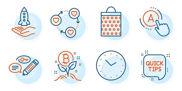 Pruebas Crowdfunding Bitcoin Signos Proyecto Bolsa Compras Conjunto Iconos Línea — Vector de stock