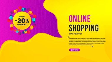 Rozette% 20 indirim var. İndirimli pankart şablonu. İndirimli afiş şekli. Kupon ikonu. Özel teklifli yaratıcı konuşma balonu. Online alışveriş konsepti, tırnak içinde ve düğmeli. Vektör