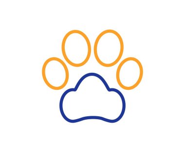 Köpek pençesi çizgisi simgesi. Evcil hayvan bakım işareti. Hayvani adım sembolü. Renkli ince çizgi ana hatları. Doğrusal köpek pençesi simgesi. Düzenlenebilir felç. Vektör