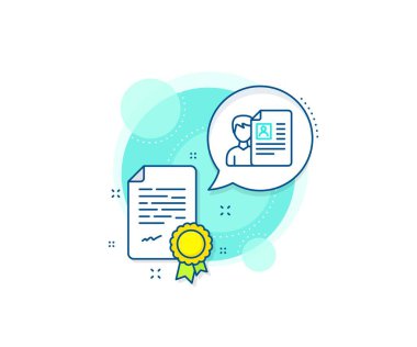 Özgeçmiş belgeleri ya da Portföy imzası. Sertifika kompleksi simgesi. İşe alım çizgisi ikonu. Sertifika veya diploma belgesi. İş görüşmesi imzası. Vektör