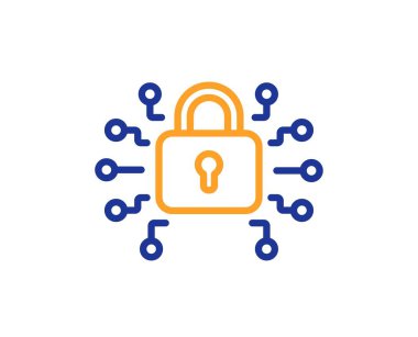 Güvenlik kilidi simgesi. Siber savunma işareti. Özel koruma sembolü. Renkli ince çizgi ana hatları. Doğrusal güvenlik kilidi simgesi. Düzenlenebilir felç. Vektör