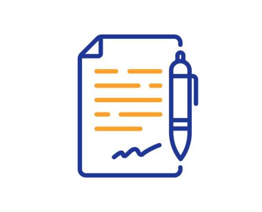 Anlaşma belgesi simgesi. Kontrat dosya imzası. Ofis sembolü. Renkli ince çizgi ana hatları. Doğrusal biçim anlaşma belgesi simgesi. Düzenlenebilir felç. Vektör