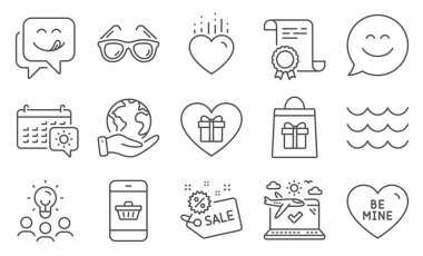 Sale, Smartphone almak gibi bir dizi tatil ikonu. Diploma, fikirler, gezegeni kurtarmak. Dalgalar, benim ol, romantik hediye. Kalp, güneş gözlüğü, tatlı bir gülümseme. Gülümse, uçak yolculuğu, seyahat takvimi. Vektör