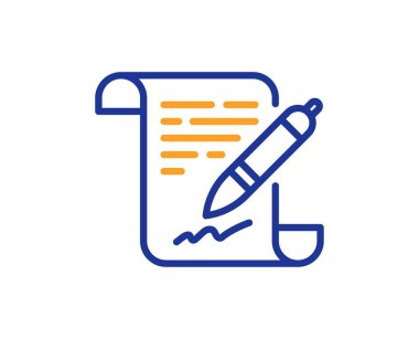 Anlaşma belgesi simgesi. Kontrat dosya imzası. Ofis sembolü. Renkli ince çizgi ana hatları. Doğrusal biçim anlaşma belgesi simgesi. Düzenlenebilir felç. Vektör