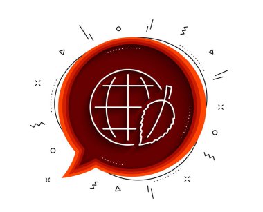 Yaprak çizgisi ikonlu dünya. Gölgeli sohbet balonu. Dünya işareti. Çevre günü sembolü. İnce çizgi çevresel gün simgesi. Vektör