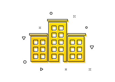 Bina tabelası. Şirket ikonu. Sarı daireler şeklinde. Klasik şirket ikonu. Geometrik elementler. Vektör