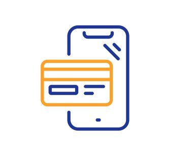 Çevrimiçi alışveriş hattı ikonu. Mobil satın alma tabelası. Kredi kartı satın alma sembolü. Renkli ince çizgi ana hatları. Doğrusal stil online alışveriş ikonu. Düzenlenebilir felç. Vektör