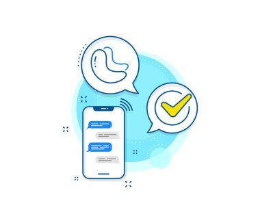 Lezzetli fındık işareti. Telefon mesajları kompleks simgesi. Kaju fıstığı çizgisi ikonu. Vejetaryen gıda sembolü. Haberci sohbet ekranı afişi. Ceviz tabelası. Vektör
