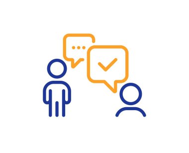 İşletme danışmanı ikonu. Tartışma ya da konsültasyon işareti. Halkla iletişim yönetim sembolü. Renkli ince çizgi ana hatları. Doğrusal stil danışmanlık iş simgesi. Vektör