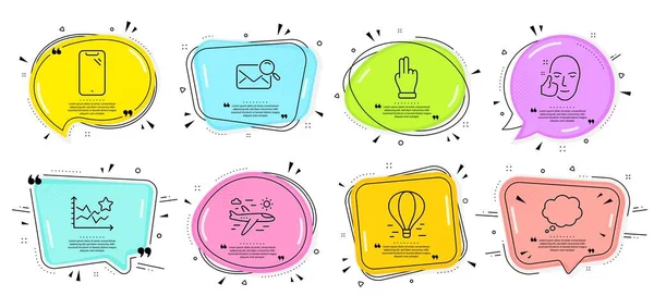 Click Hand Air Balloon Healthy Face Signs Speech Bubbles Quotes — Stock Vector