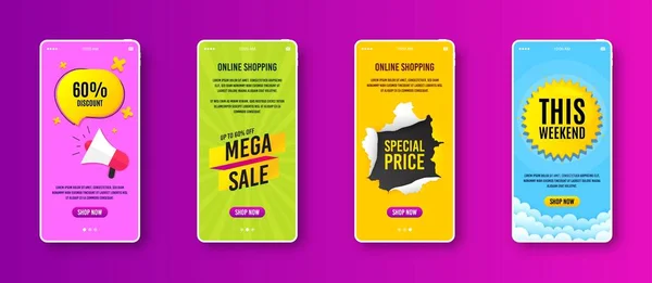Mega Sale Badge Phone Screen Banner Discount Banner Shape Coupon — Stock Vector