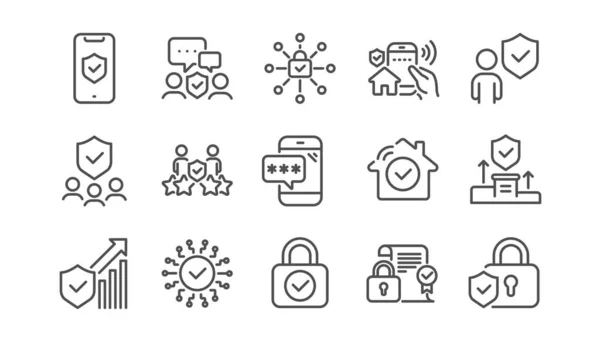Icônes Ligne Sécurité Réglées Mot Passe Déverrouillage Cyber Verrouillage Garde — Image vectorielle