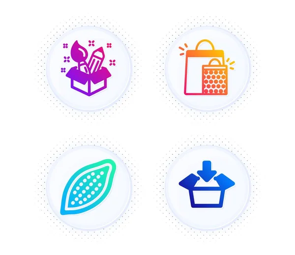 Cocoa Nut Creativity Shopping Bags Icons Simple Set Button Halftone — Stock Vector