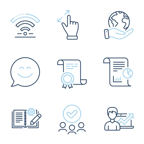 Touchscreen Geste Report Und Smile Chat Line Symbole Gesetzt Diplom — Stockvektor