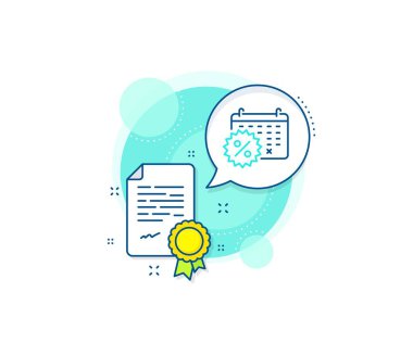 Satış tabelası. Sertifika kompleksi simgesi. Takvim indirimi satır simgesi. Temizlik sembolü. Sertifika veya diploma belgesi. Takvim indirimi imzası. Vektör