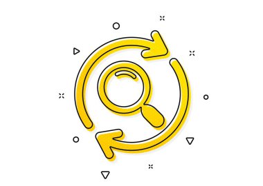 Sonuçları tazele. Arama simgesi. Sarı daireler şeklinde. Klasik arama simgesi. Geometrik elementler. Vektör