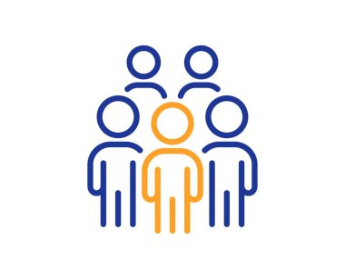 Grup insan çizgisi simgesi. İş konferansı tabelası. Takım buluşması sembolü. Renkli ince çizgi ana hatları. Doğrusal stil grup insanları simgesi. Düzenlenebilir felç. Vektör