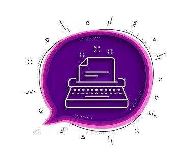 Daktilo hattı simgesi. Gölgeli sohbet balonu. Belge imzası. İnce çizgili daktilo ikonu. Vektör