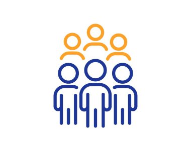 Grup insan çizgisi simgesi. İş konferansı tabelası. Takım buluşması sembolü. Renkli ince çizgi ana hatları. Doğrusal stil grup insanları simgesi. Düzenlenebilir felç. Vektör
