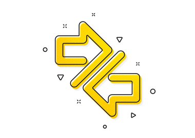 İletişim okları sembolü. Ok simgesini eşzamanla. Navigasyon işaretçisi işareti. Sarı daireler şeklinde. Klasik eşzamanlama simgesi. Geometrik elementler. Vektör