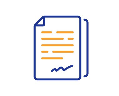 Belge imza satırı simgesi. Anlaşma belgesi. Ofis sembolü. Renkli ince çizgi ana hatları. Doğrusal biçim belge imza simgesi. Düzenlenebilir felç. Vektör