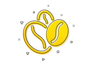 Sıcak kapuçino tohumu tabelası. Kahve çekirdeği ikonu. Kavrulmuş tohum sembolü. Sarı daireler şeklinde. Klasik kahve çekirdeği ikonu. Geometrik elementler. Vektör