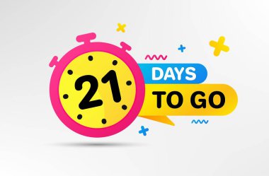 Geriye 21 gün kaldı. Geri sayım başladı, zaman ayarlı. İmzalamak için 21 gün. Satış duyurusu afişi. Promosyon teklifi için sayım zamanı. Geri sayım zamanlayıcısı. Vektör