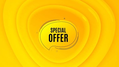 Özel teklif balonu. Geometrik plastik tasarım afişi. İndirimli afiş şekli. İndirim kuponu sohbet ikonu. Turuncu şekilli arka plan. Tanıtım amaçlı plastik el ilanı tasarımı. Özel teklif afişi. Vektör